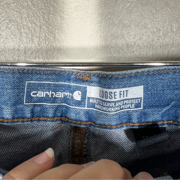 Carhartt Mens Denim Blue Loose Fit Carpenter Jeans Cotton Size 34x30 - Picture 5 of 11